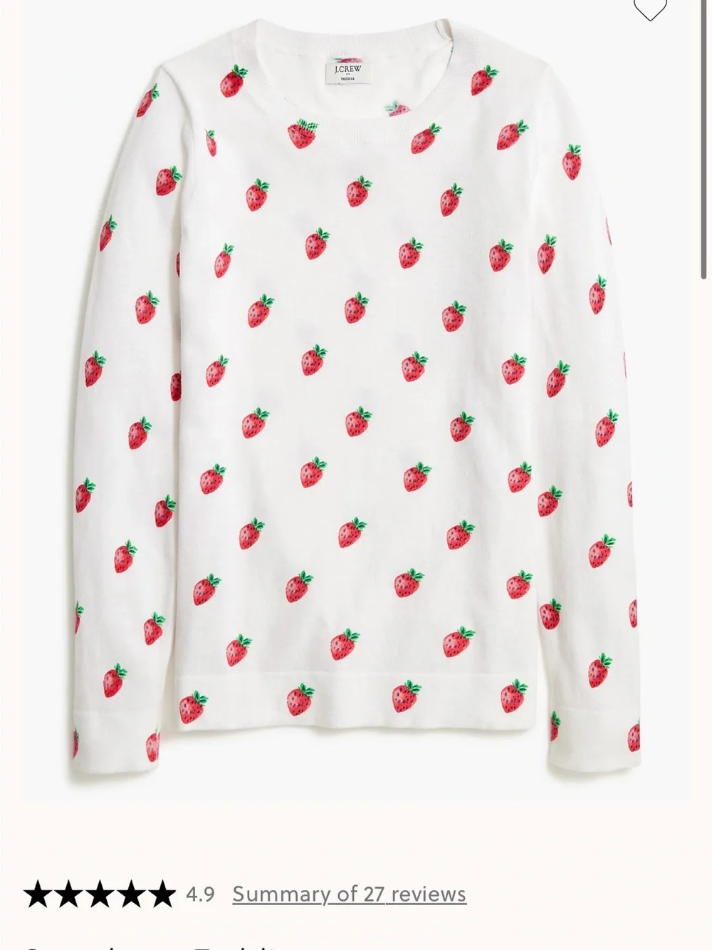 J. Crew White Strawberry Teddie Sweater